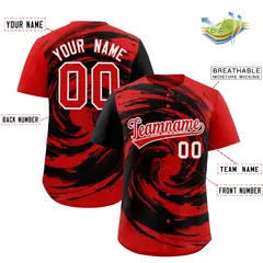 Black Red Swirl Graffiti Pattern Authentic Baseball Jersey 2