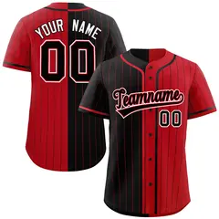 Black Red Two Tone Striped Authentic Baseball Jersey