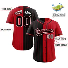 Black Red Two Tone Striped Authentic Baseball Jersey 2