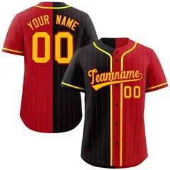 Black Red Two Tone Striped Authentic Baseball Jersey 1