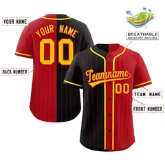Black Red Two Tone Striped Authentic Baseball Jersey 2