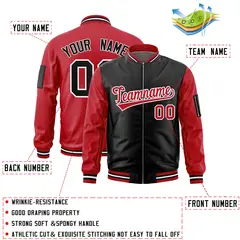 Black Red Two-Tone Varsity Full-Zip Letterman Bomber Jacket 2