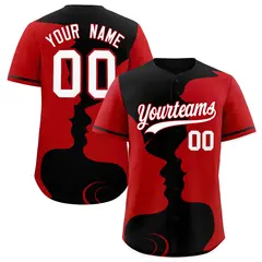 Black Red Valentine's Day Couple Silhouettes Baseball Jersey