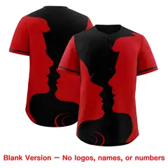 Black Red Valentine's Day Couple Silhouettes Baseball Jersey 2