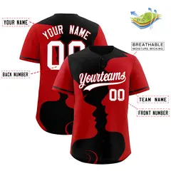 Black Red Valentine's Day Couple Silhouettes Baseball Jersey 3