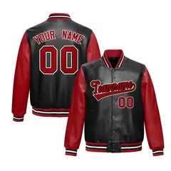 Black Red Varsity Full-Snap Faux Leather Letterman Jacket 1