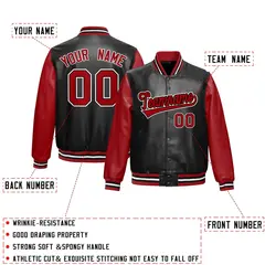 Black Red Varsity Full-Snap Faux Leather Letterman Jacket 2