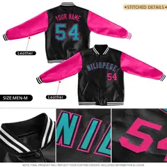 Black Red Varsity Full-Snap Faux Leather Letterman Jacket 5