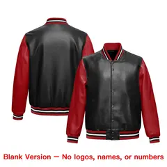 Black Red Varsity Full-Snap Faux Leather Letterman Jacket 6