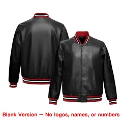 Black Red Varsity Full-Snap Faux Leather Letterman Jacket 6