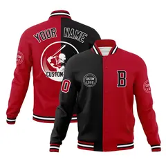 Black Red Varsity Full-Snap Split Letterman Baseball Jacket