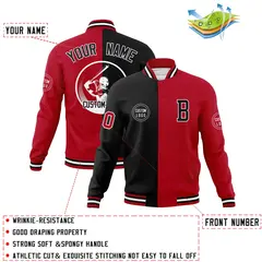 Black Red Varsity Full-Snap Split Letterman Baseball Jacket 4