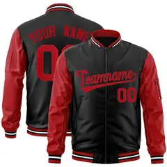 Black Red Varsity Raglan Sleeves Letterman Bomber Jacket