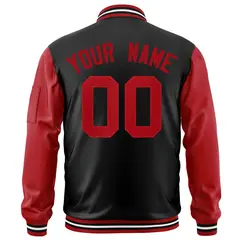 Black Red Varsity Raglan Sleeves Letterman Bomber Jacket 4
