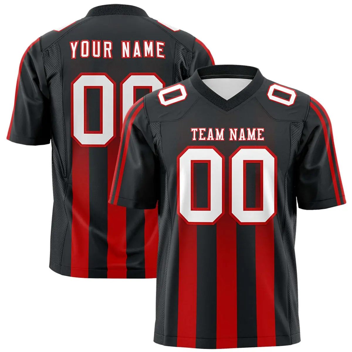 Black Red Vertical Fine Stripe Gradient Football Jersey