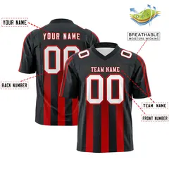 Black Red Vertical Fine Stripe Gradient Football Jersey 2