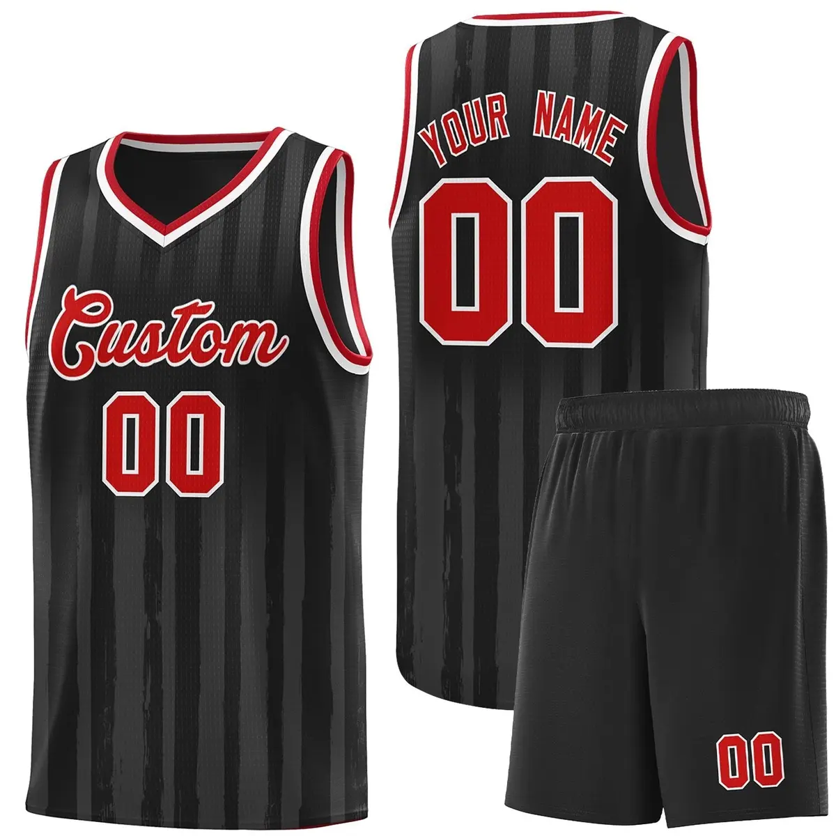 Black Red Vertical Stripe Basketball Jersey