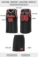 Black Red Vertical Stripe Basketball Jersey 2