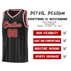Black Red Vertical Stripe Basketball Jersey 4