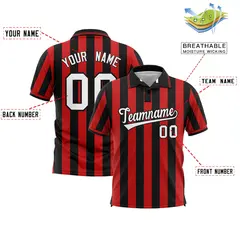 Black Red Vertical Stripes Performance Polo Shirt 2
