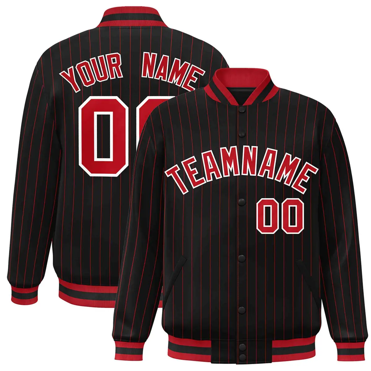 Black Red-White Casual Stripe Fashion Varsity Jacket