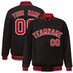 Black Red-White Casual Stripe Fashion Varsity Jacket