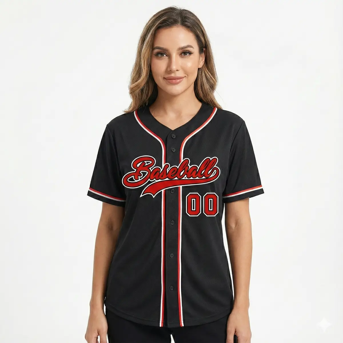 Black Red-White Classic Authentic Baseball Jersey For Women