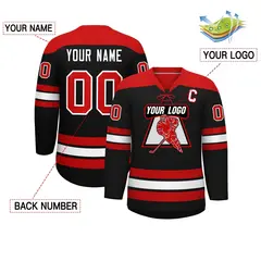 Black Red White Classic Lace-Up Neck Hockey Jersey 2