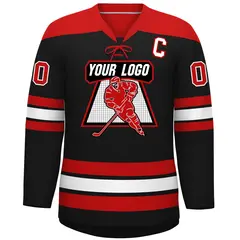 Black Red White Classic Lace-Up Neck Hockey Jersey 3