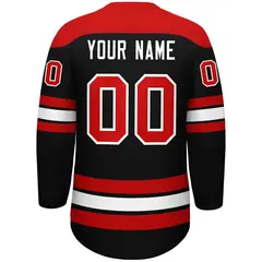 Black Red White Classic Lace-Up Neck Hockey Jersey 4