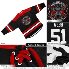 Black Red White Classic Lace-Up Neck Hockey Jersey 6