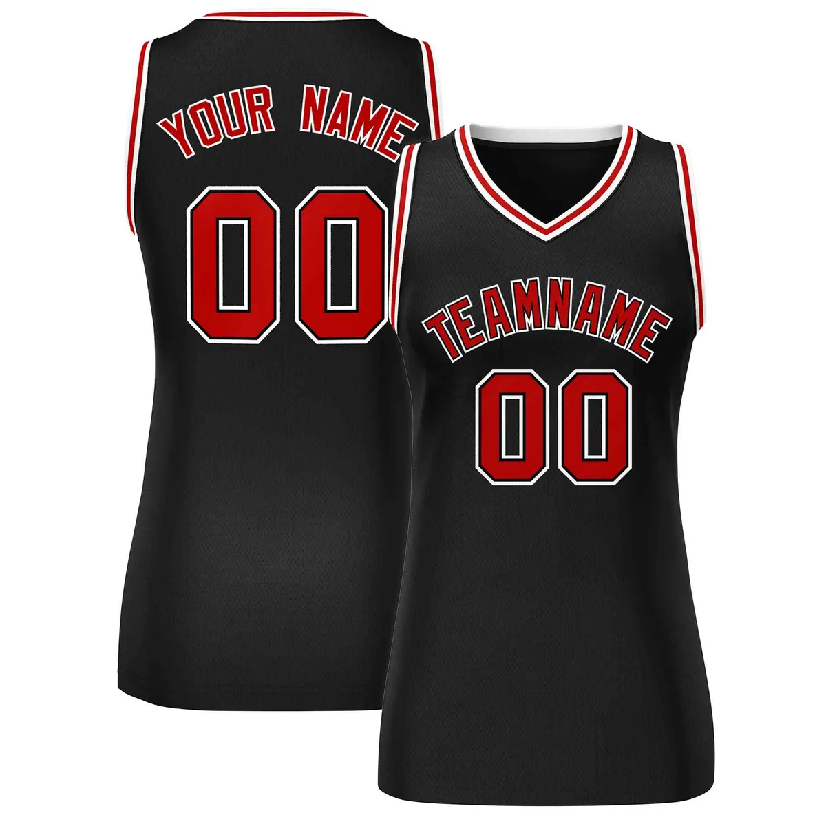 Black Red-White Classic Mesh Basketball Jersey for Women