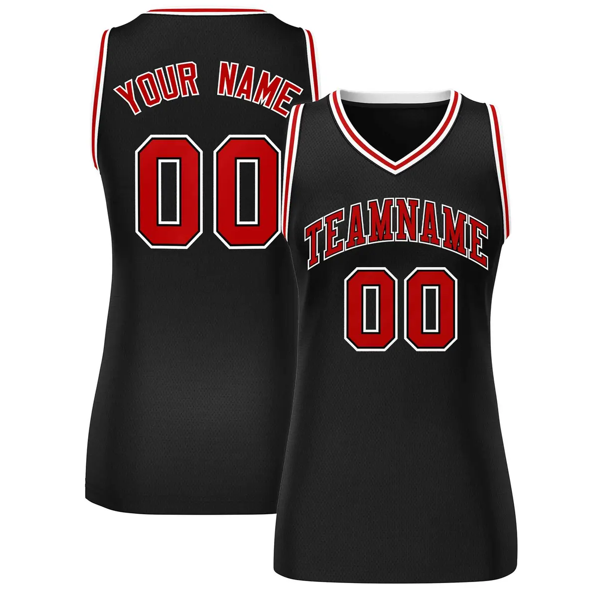 Black Red-White Classic Mesh Basketball Jersey for Women