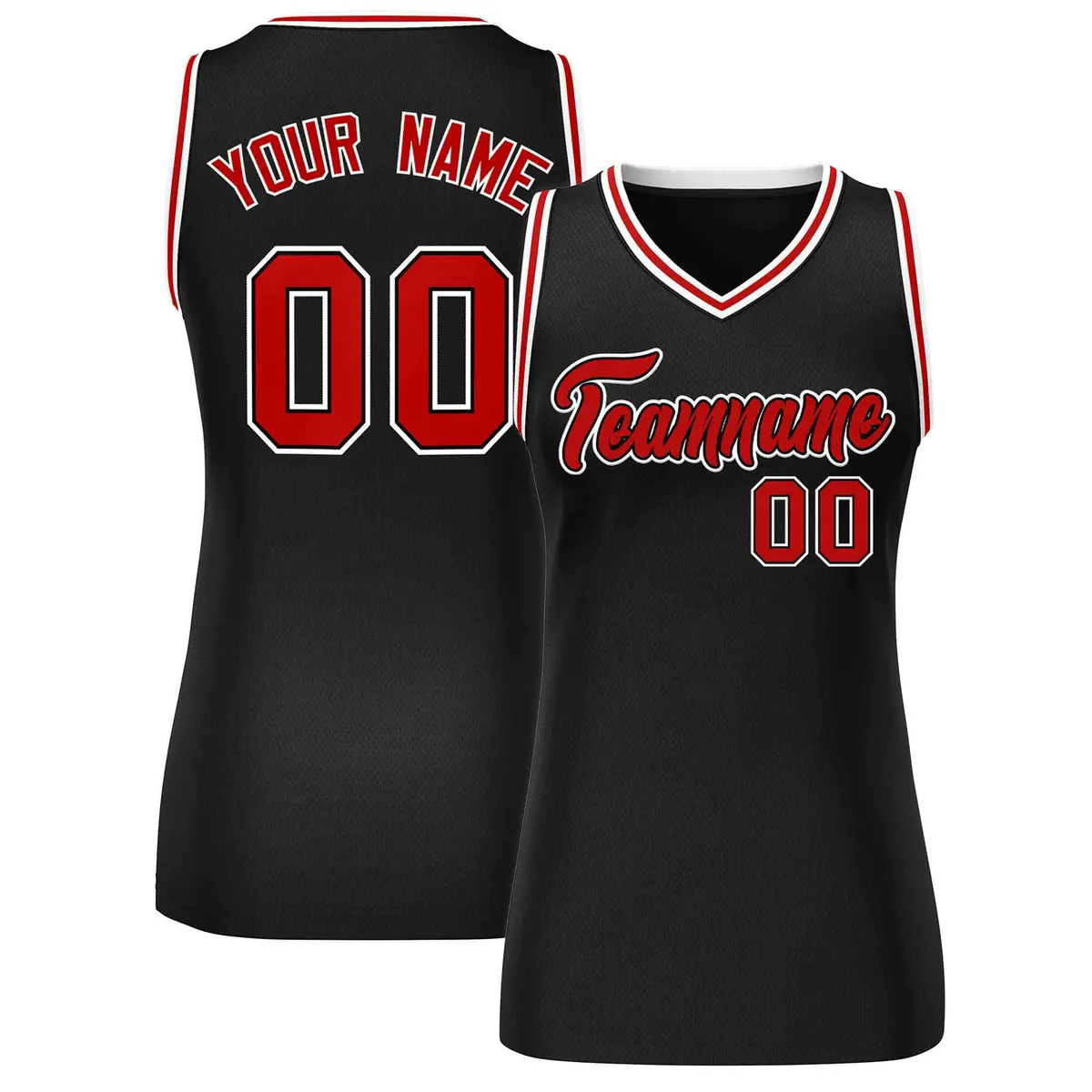 Black Red-White Classic Mesh Basketball Jersey for Women