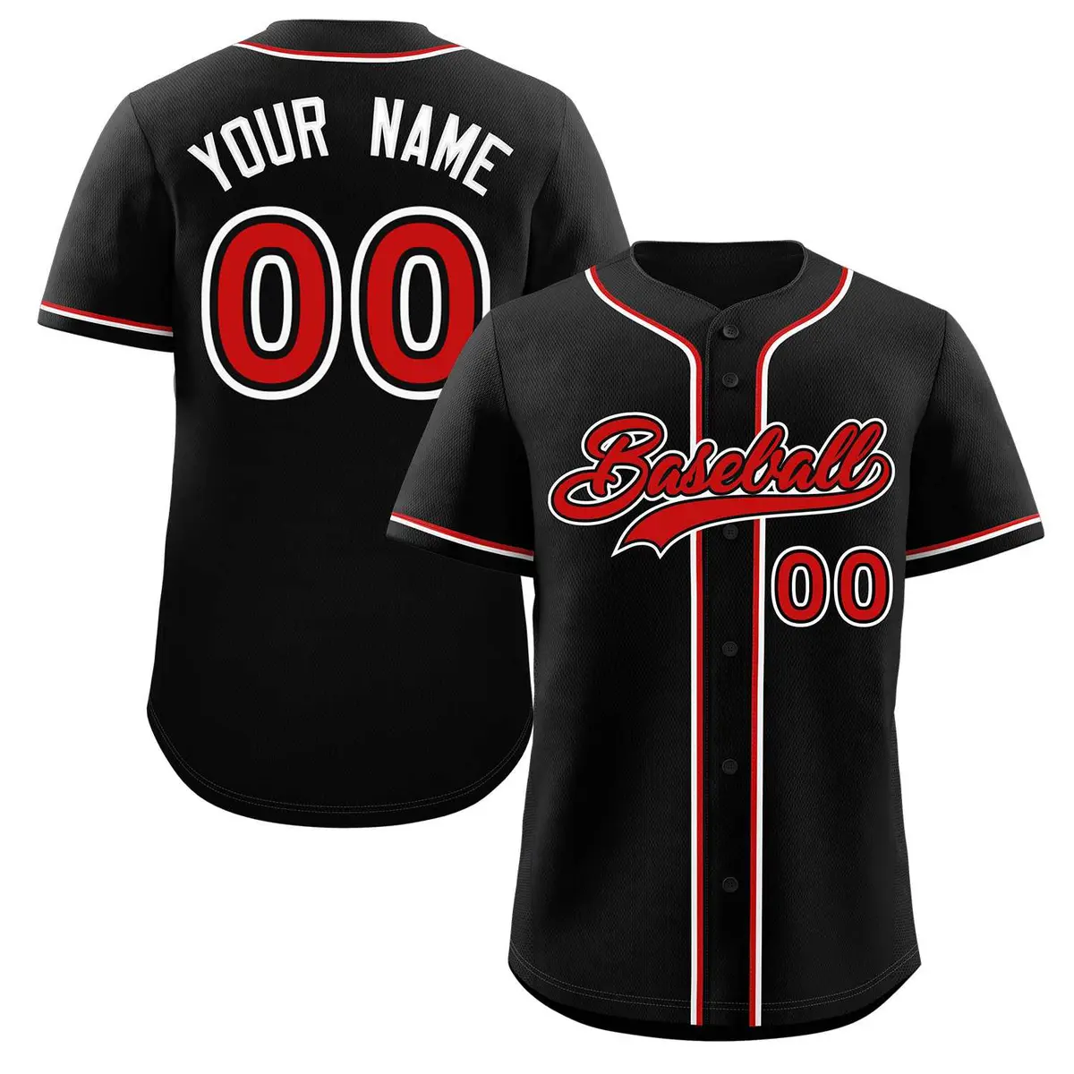 Black Red-White Classic Style Authentic Baseball Jersey