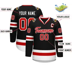 Black Red-White Classic Style Hockey Jersey 2