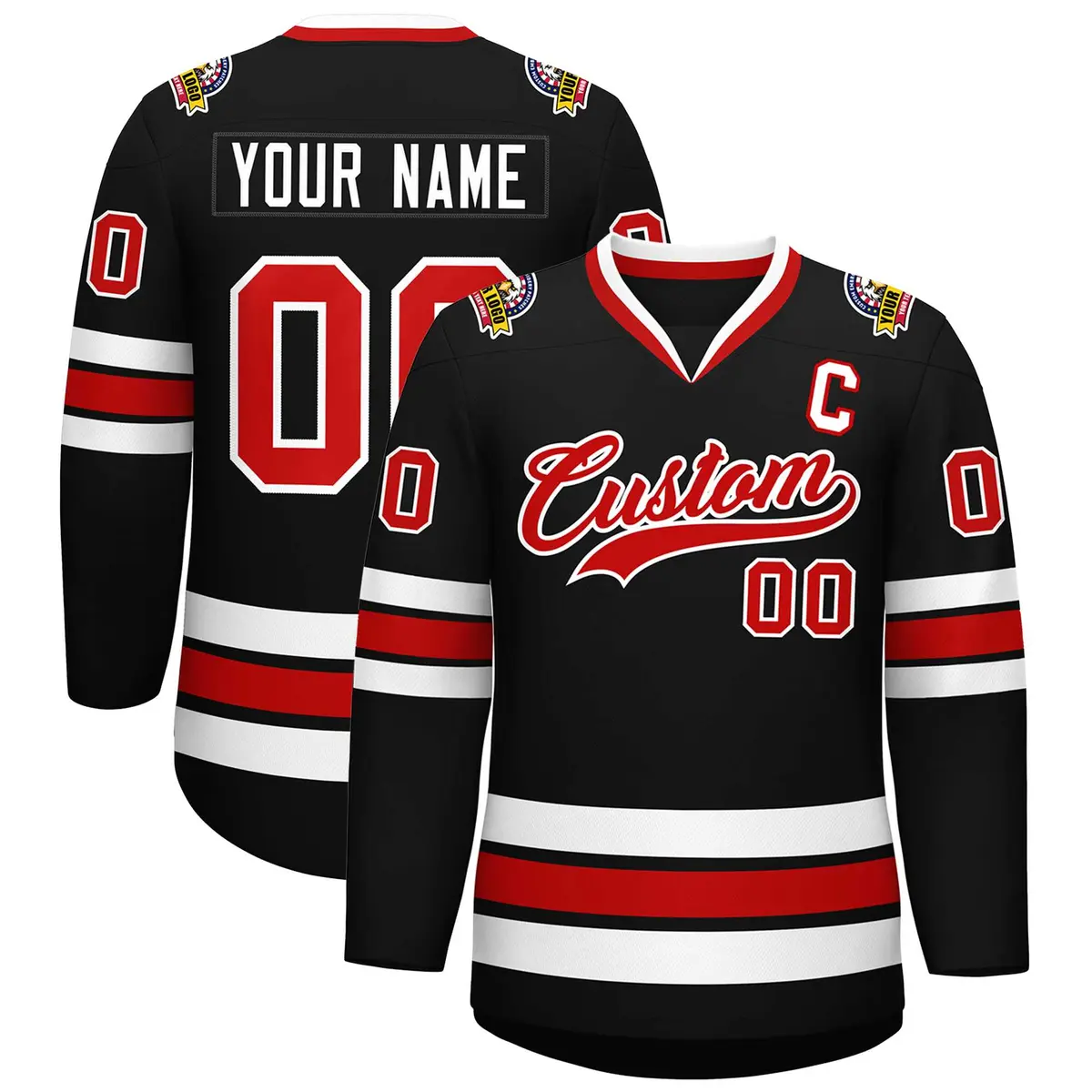 Black Red-White Classic Style Hockey Jersey
