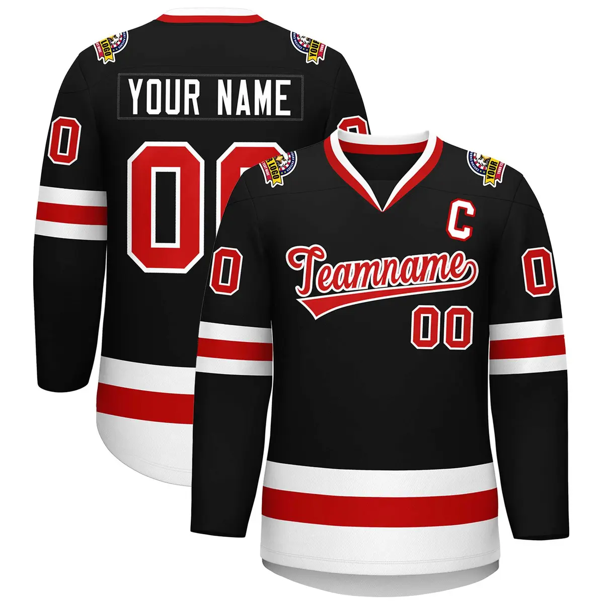 Black Red-White Classic Style Hockey Jersey