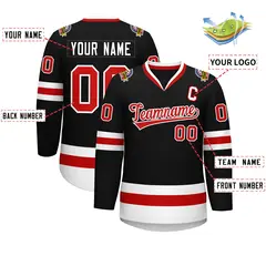 Black Red-White Classic Style Hockey Jersey 2