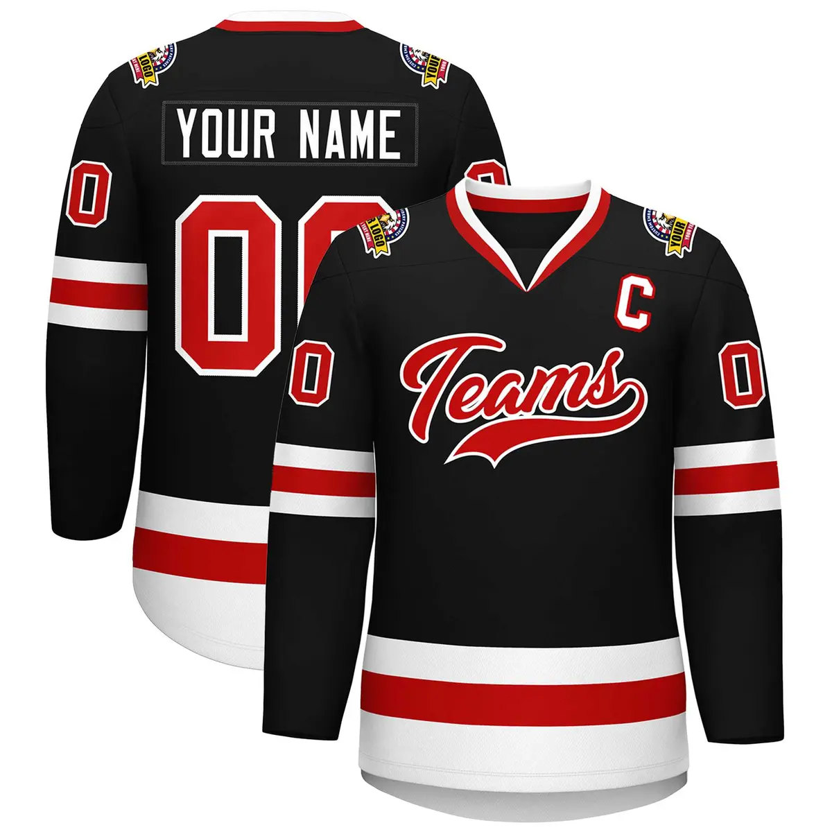 Black Red-White Classic Style Hockey Jersey