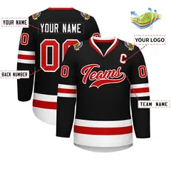 Black Red-White Classic Style Hockey Jersey 2