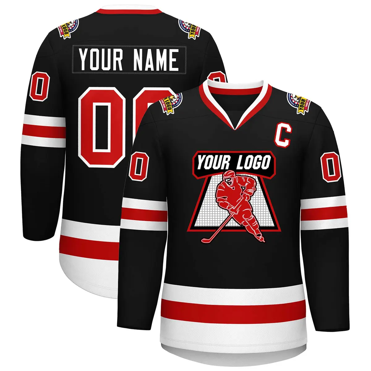 Black Red-White Classic Style Hockey Jersey