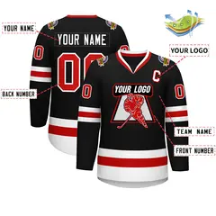 Black Red-White Classic Style Hockey Jersey 2