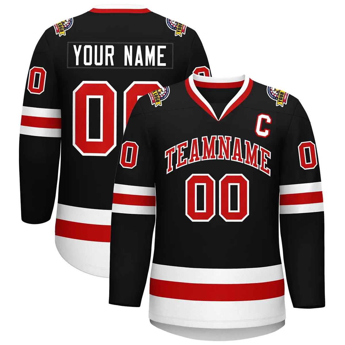 Black Red-White Classic Style Hockey Jersey