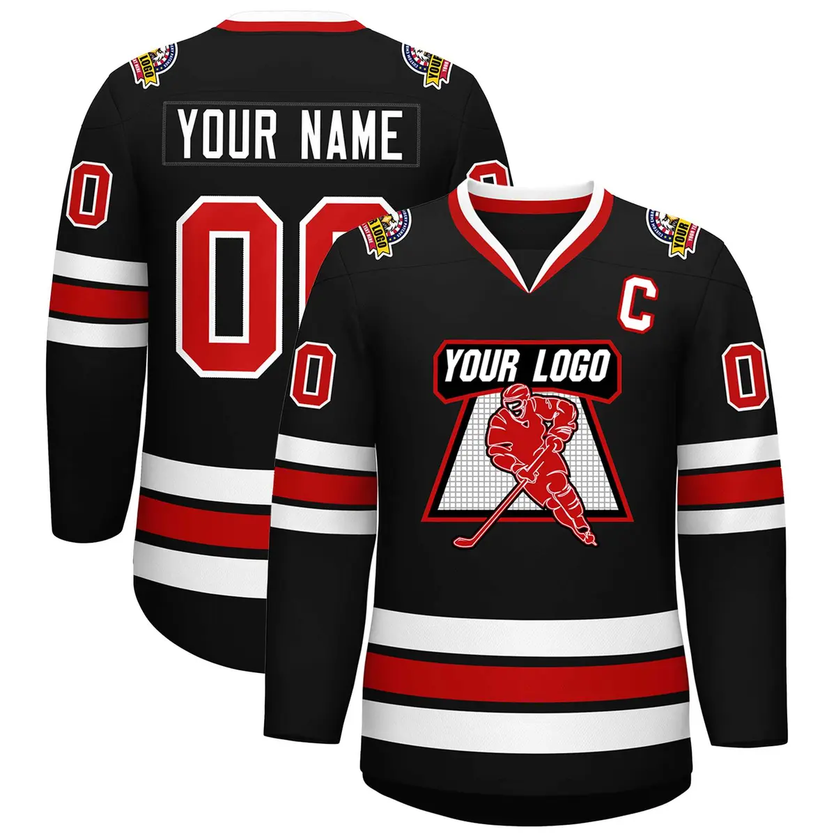Black Red-White Classic Style Hockey Jersey