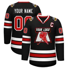 Black Red-White Classic Style Hockey Jersey 1