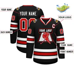 Black Red-White Classic Style Hockey Jersey 2