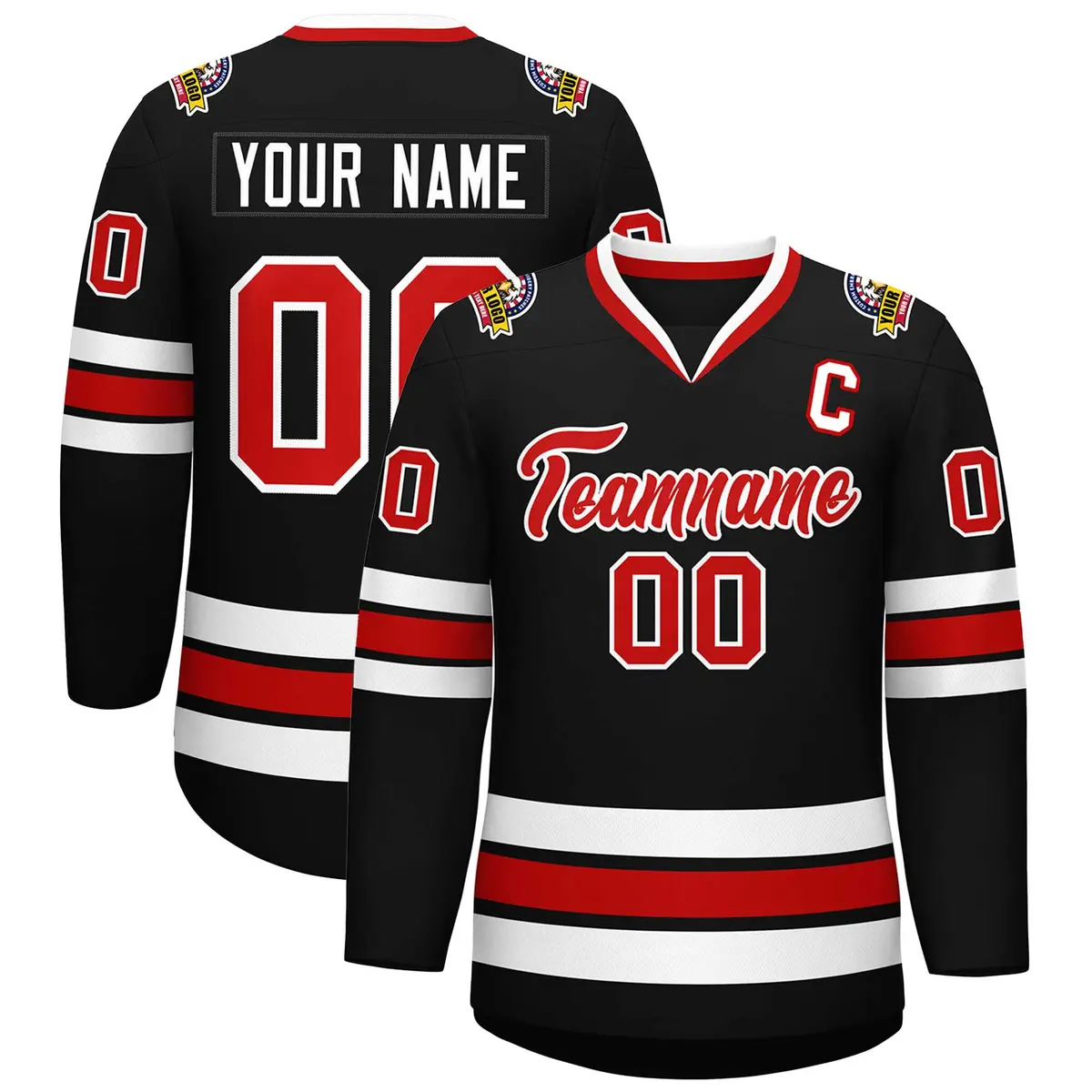 Black Red-White Classic Style Hockey Jersey