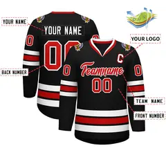 Black Red-White Classic Style Hockey Jersey 2