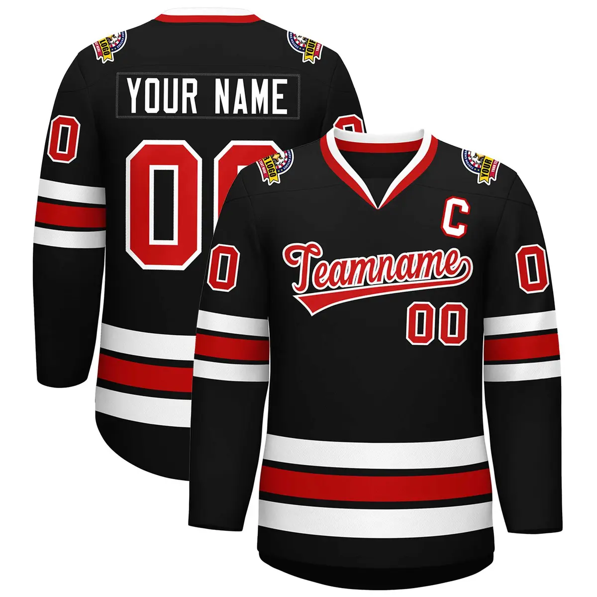 Black Red-White Classic Style Hockey Jersey